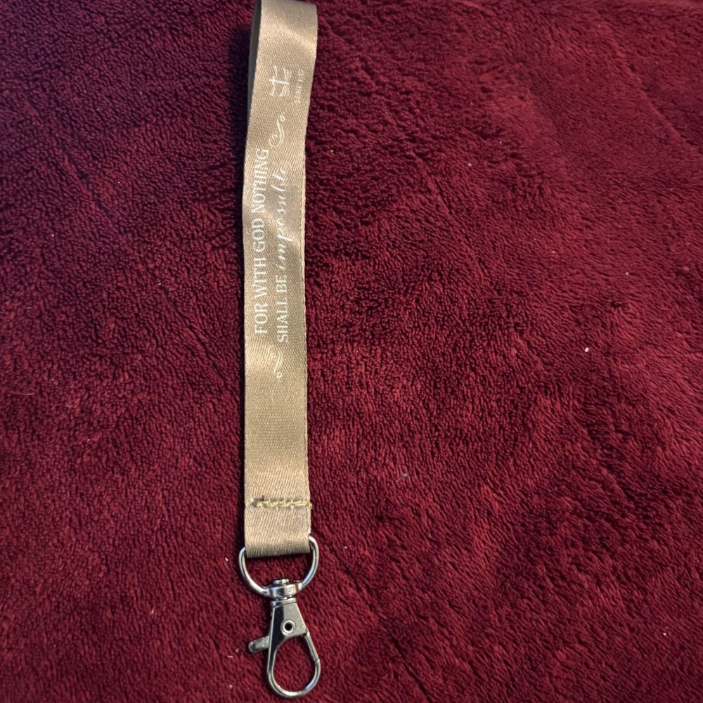 Faith Lanyard Wristlet Luke 1:37 Scripture Gold Satin Key Chain Strap